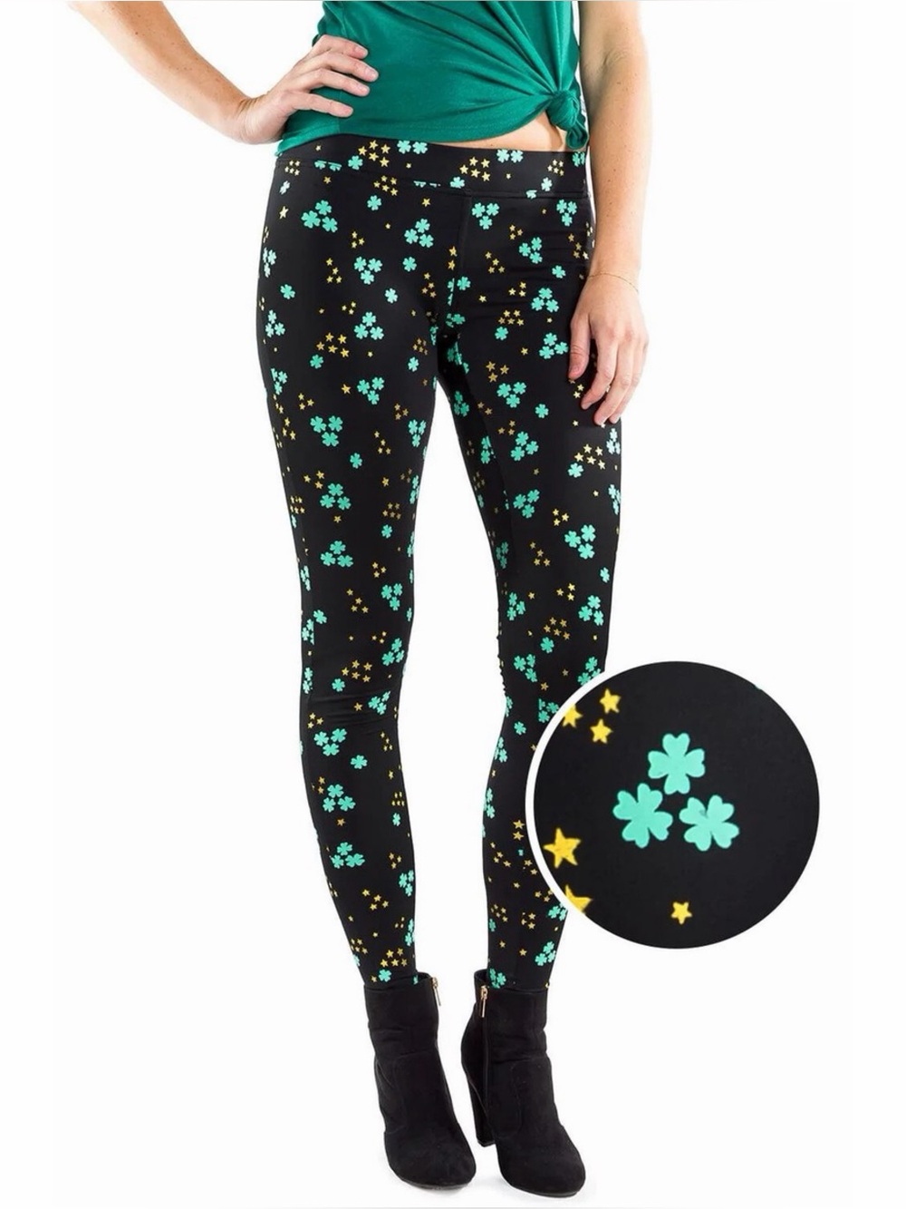 NWT Tipsy Elves Metallic Cluster Four Leaf Clover Leggings
